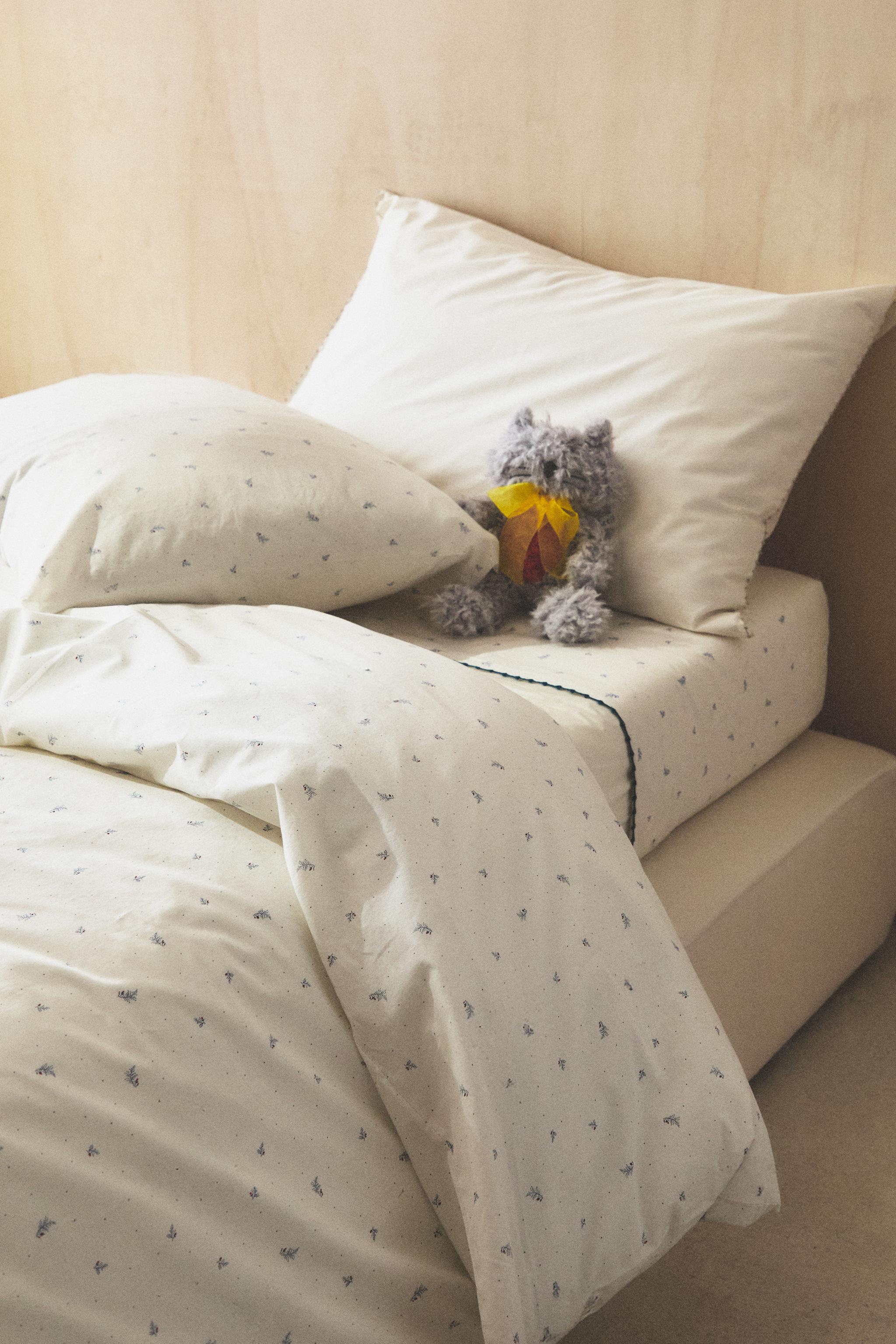 HOUSSE DE COUETTE EN COTON POUR ENFANTS À MOTIF FEUILLES ET POINTS